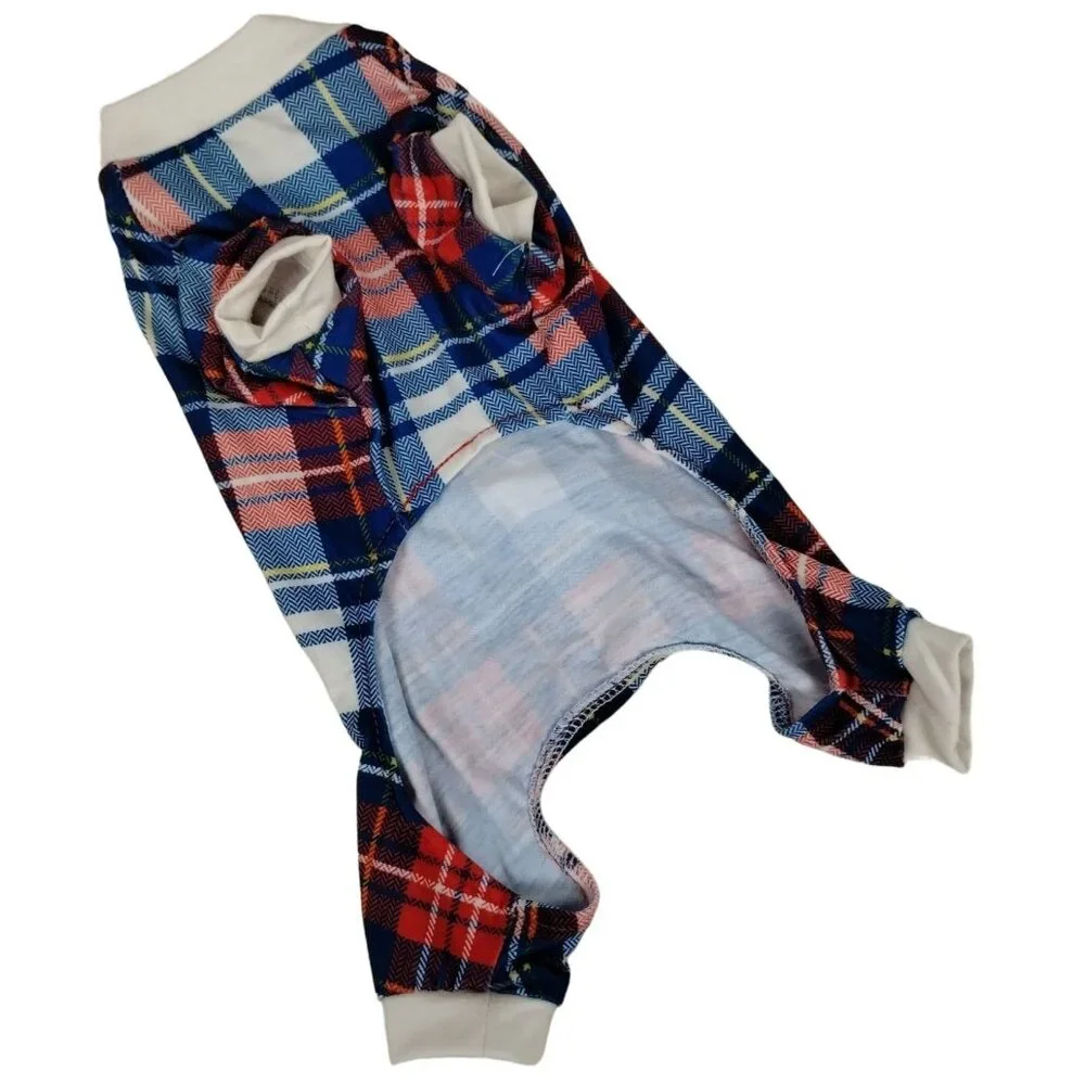 Pet Central Dog Small 10 inch Holiday Pajamas Blue and White Plaid